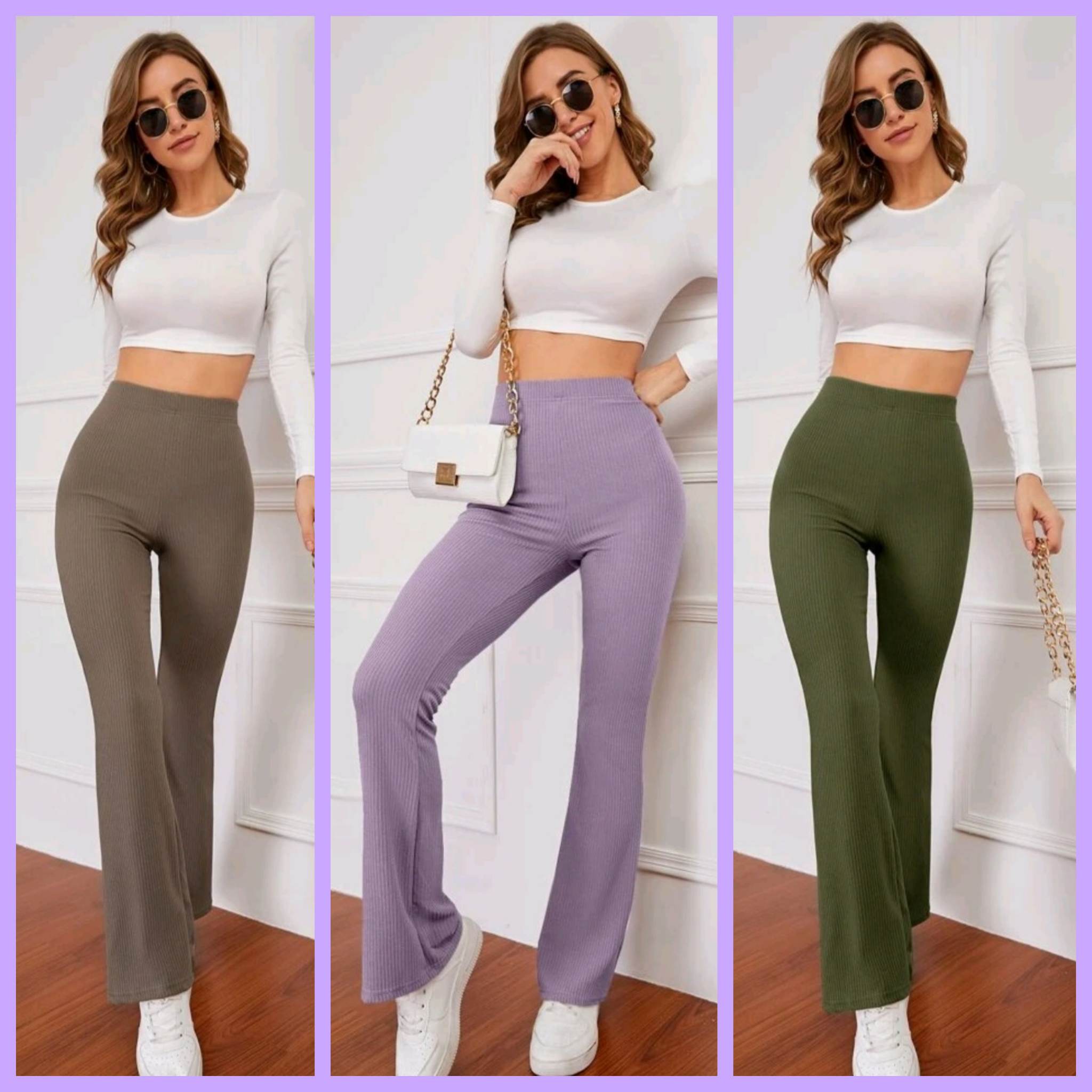 FLARE Pants Knitted Basic Premium Pants High Waist Flare Wide Leg free size