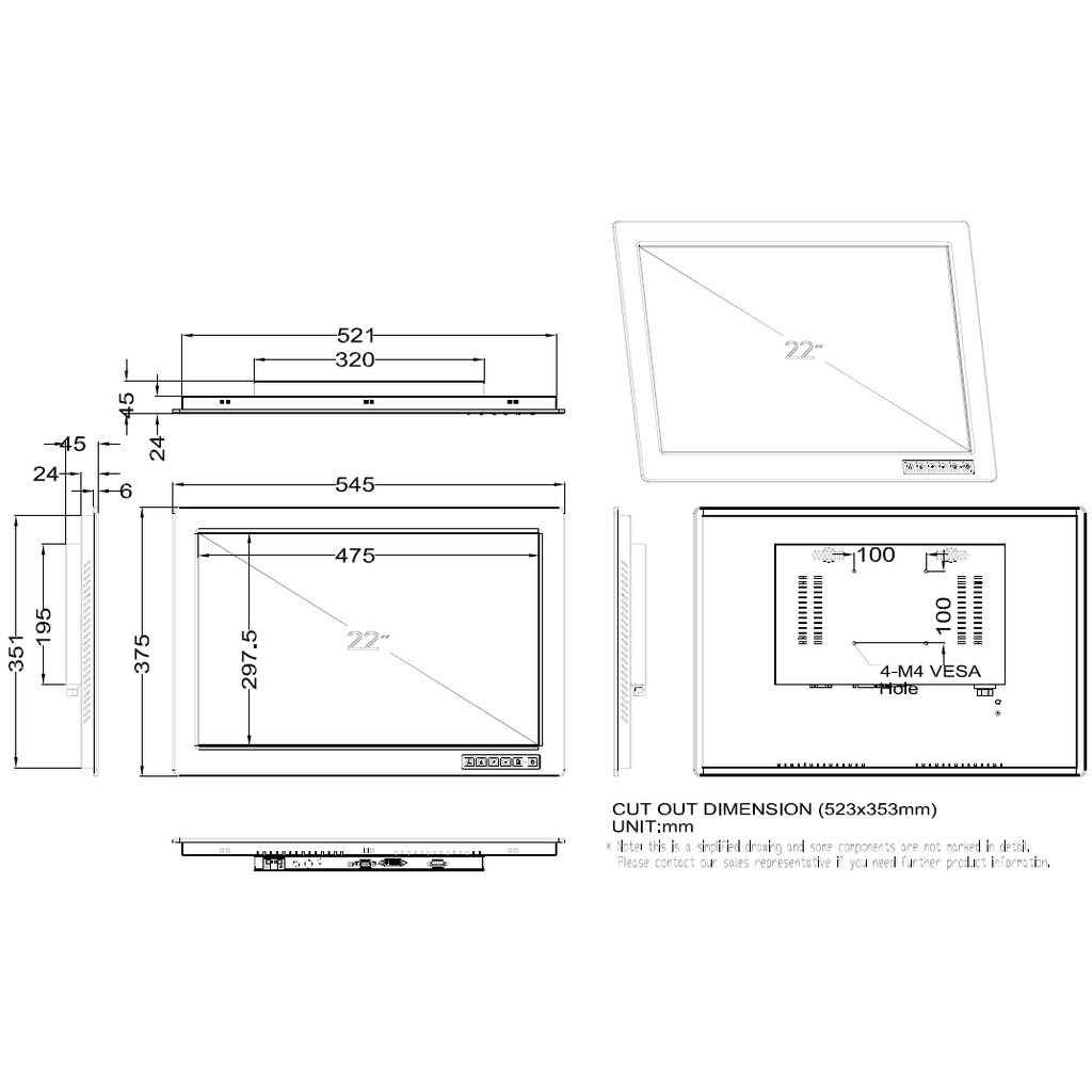 22 Industrial Panel Monitor With Touch Screen (model: Idpmb-22wt) Vga 