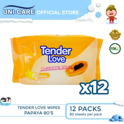 Tender Love Papaya Cleansing Wipes 80's Pack of 12