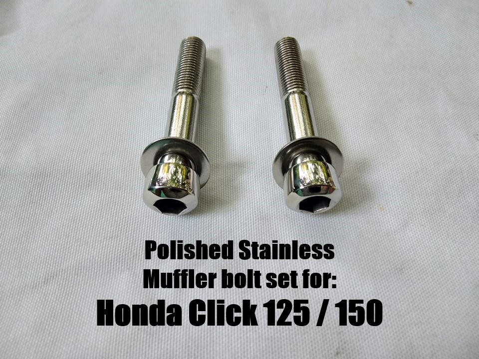 Polished Stainless Muffler bolt set for Honda Click 125 / 150 (Zachary