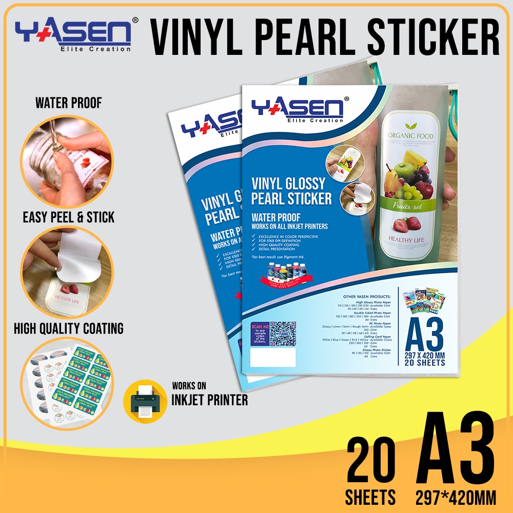 Yasen Vinyl Pearl Sticker Waterproof A3 Size (Glossy) 20 Sheets | Lazada PH