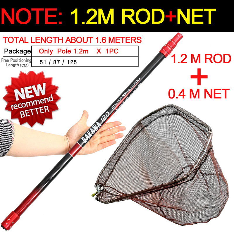 PAZA Carbon escopic Fishing Rod 2.1M 3M 3.6M 4M Portable Folding Nets  Strong Durable Nylon Landing Dip Net