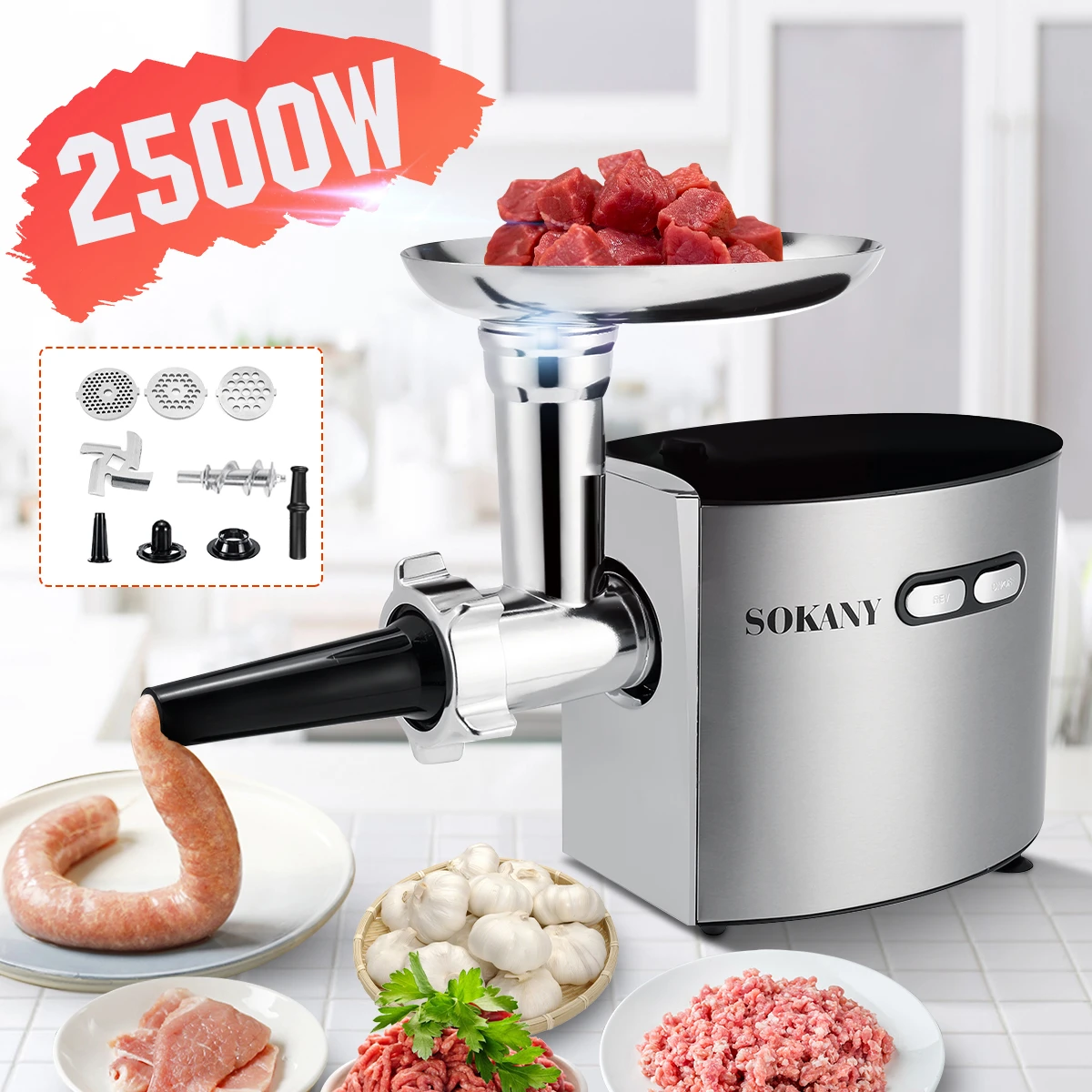 SOKANY SK-091 Electric Meat Grinder 2500W Mincer Machine Food Sausage ...