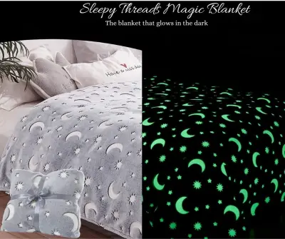 CJV Trading Sleepy Threads Glow in the Dark Throw Blanket Super Soft Luminous Blanket for Kids and Adults Animal Friendly Magic Sleeping Cover