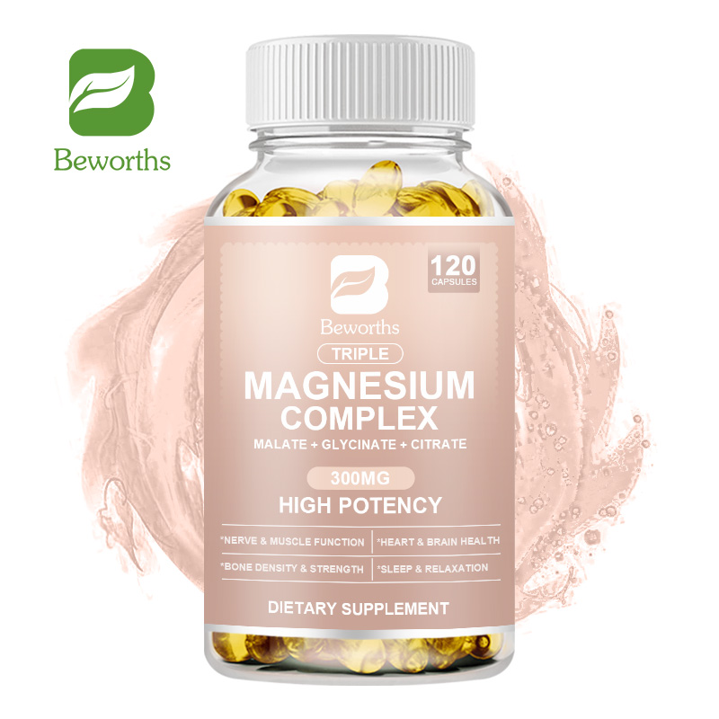 BEWORTHS Triple Magnesium Complex Capsules 300mg Magie Glycinate, Malate, & Citrate cho cơ bắp, giấc ngủ, sự bình tĩnh và hỗ trợ năng lượng