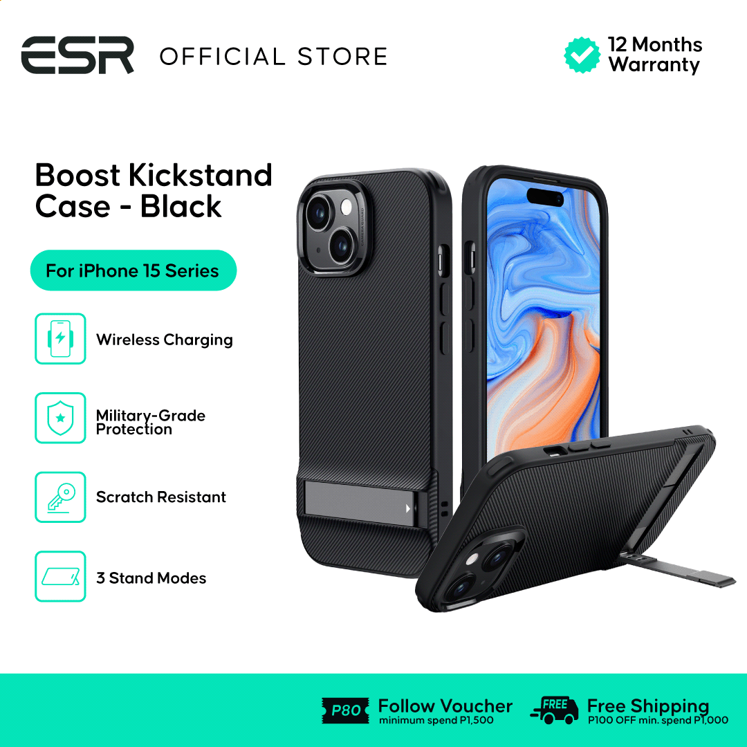 ESR Boost Kickstand Case, Compatible with iPhone, Black