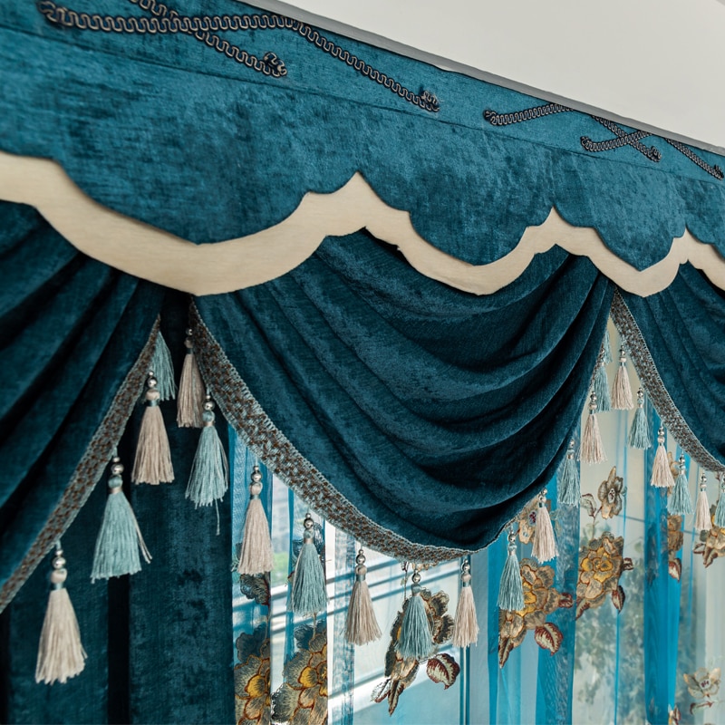 European Velvet Embroidery Chenille, Curtains With Valance For Living Room