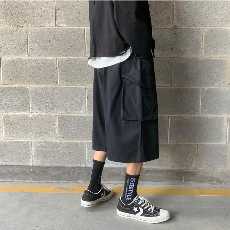 Black Cargo Pants Men's Fashion Loose Tappered Casual Pants