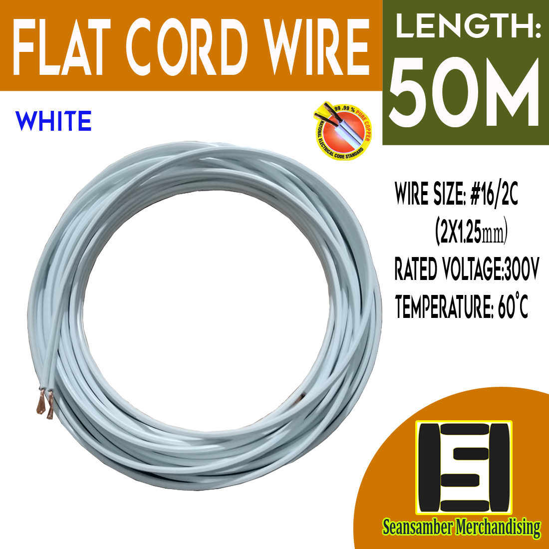 Flatcord Wire #16 Duplex Stranded Electrical Wire 50 Meters In Length 