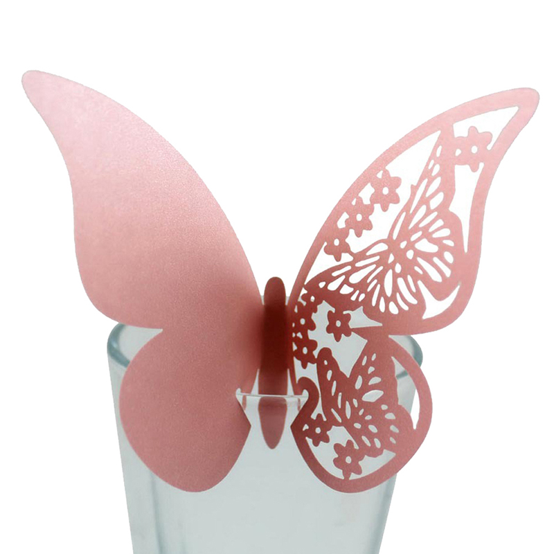 City Hero 50pcs Hollow Butterfly Cup Card Wine Glass Paper Name Place Seats Card Favor