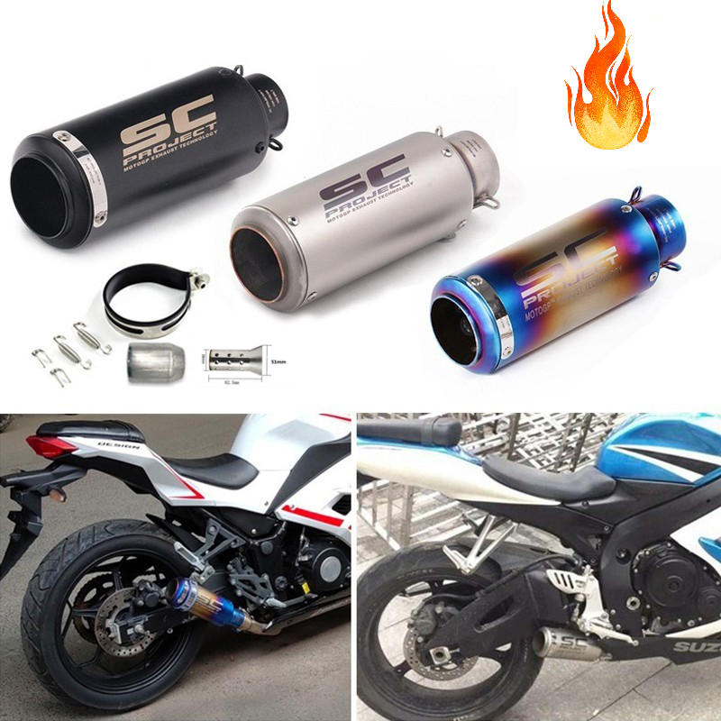 38-51mm Motorcycle Exhaust With Silencer SC Racing Project Escape Moto  Muffler For Pit Bike Cafe Racer pcx r6 z900 mt07 g310gs er6n fz6 SC project Exhaust  Muffler Tailpipe Tip Stainless 51mm Motorcycle
