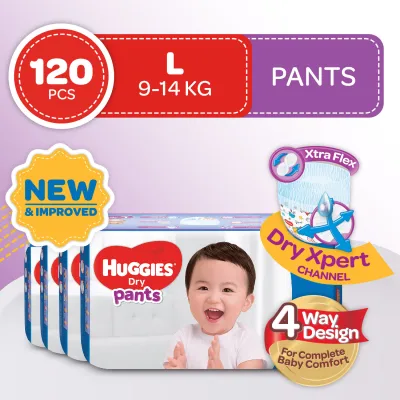 NEW! Huggies Dry Pants Large - 30 pcs x 4 packs (120 pcs)