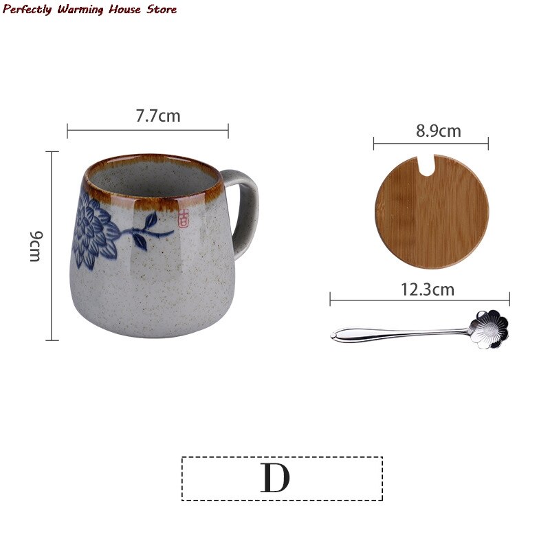 Vintage Coffee Mug Unique Retro Style Ceramic Cups 380ml Kiln Change Clay  Coffee Mug with Lid spoon Creative Gift for Friends