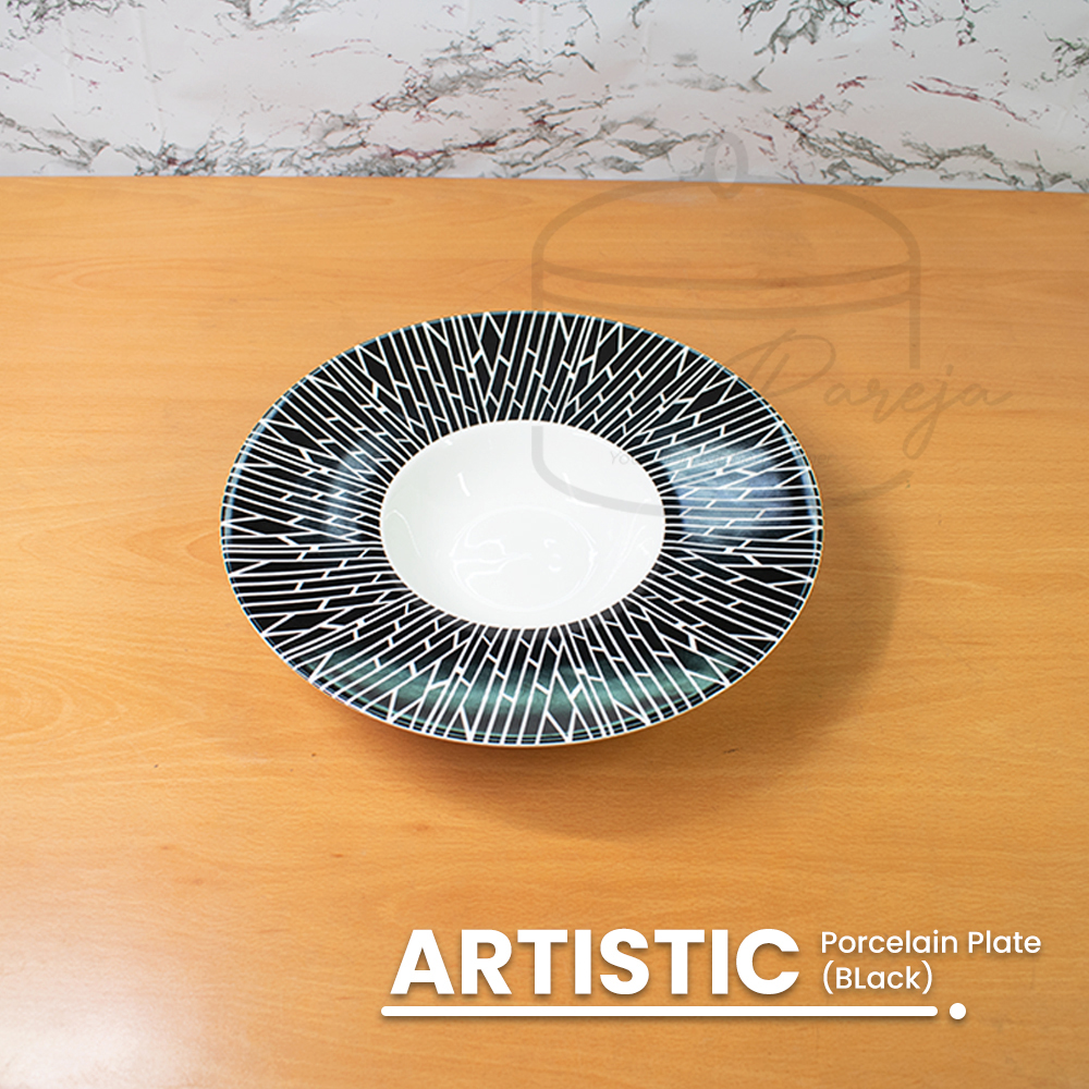 CCN Wide Rim Porcelain Round Deep Plate Microwavable Bowl Serving Hot Dish Hotel Restaurant