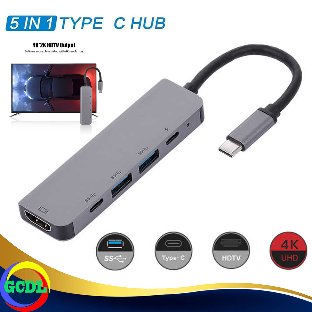 Type-C USB C to 4K HDMI USB 3.0 SD TF Card Reader 5in1 Hub Adapter for Macbook 