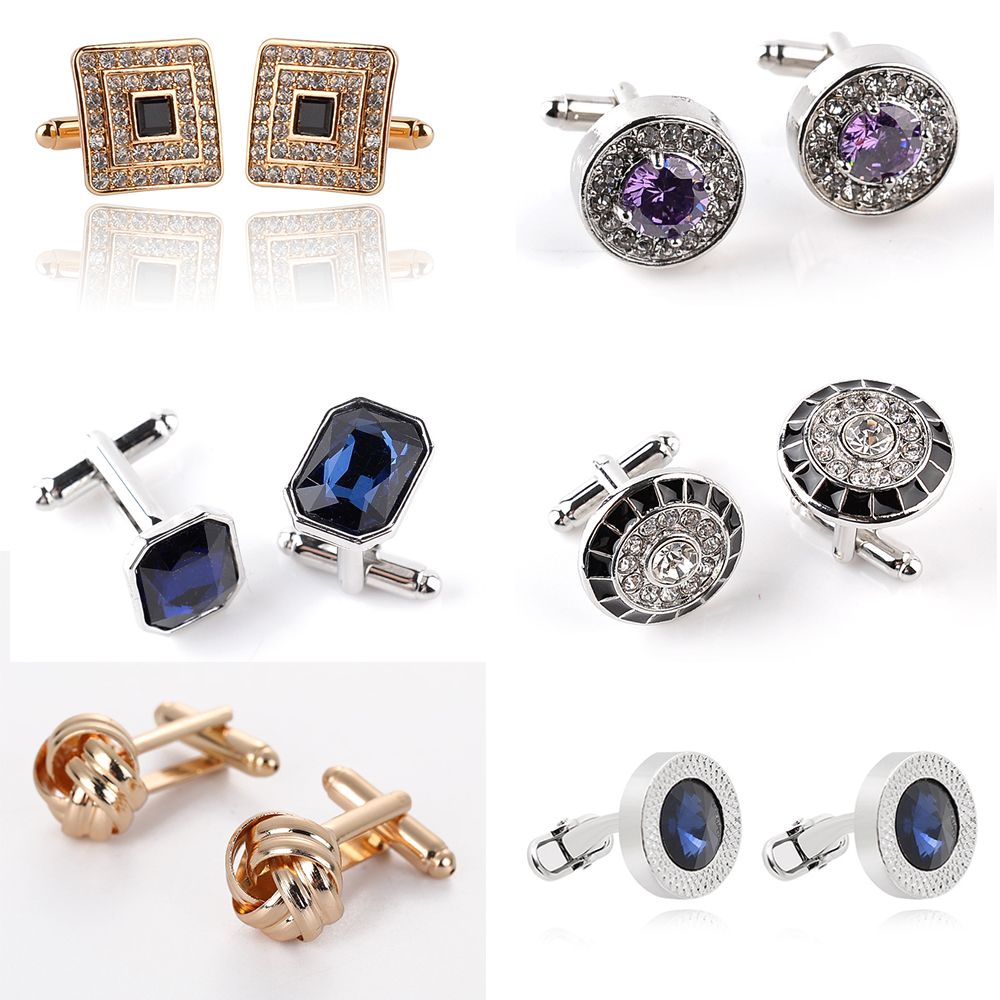 CUIRONG Super Shinny Gift Crystal Crown Gold Silver Shirt Cuff Links Novelty Luxury Blue Cufflinks for Mens