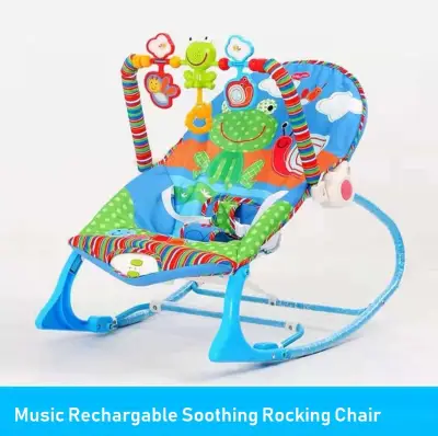 Baby Electric Rocking Chair Multifunctional Toddler Chair with Music and Vibration for Baby High Quality Fabric (Blue)