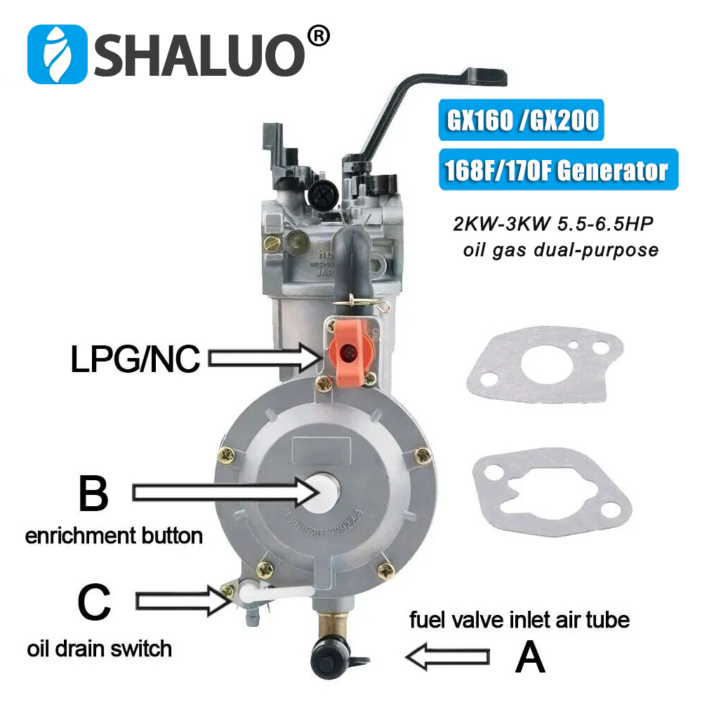 New 3KW 168F 170F Gasoline Generator LPG Carburetor Dual Fuel LPG NG