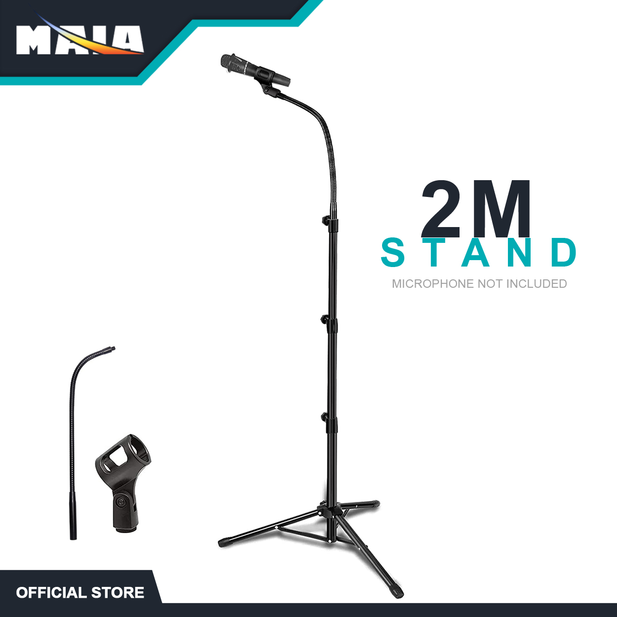 MAIA Microphone Tripod Stand Gooseneck Mic Boom Arm Stand Height