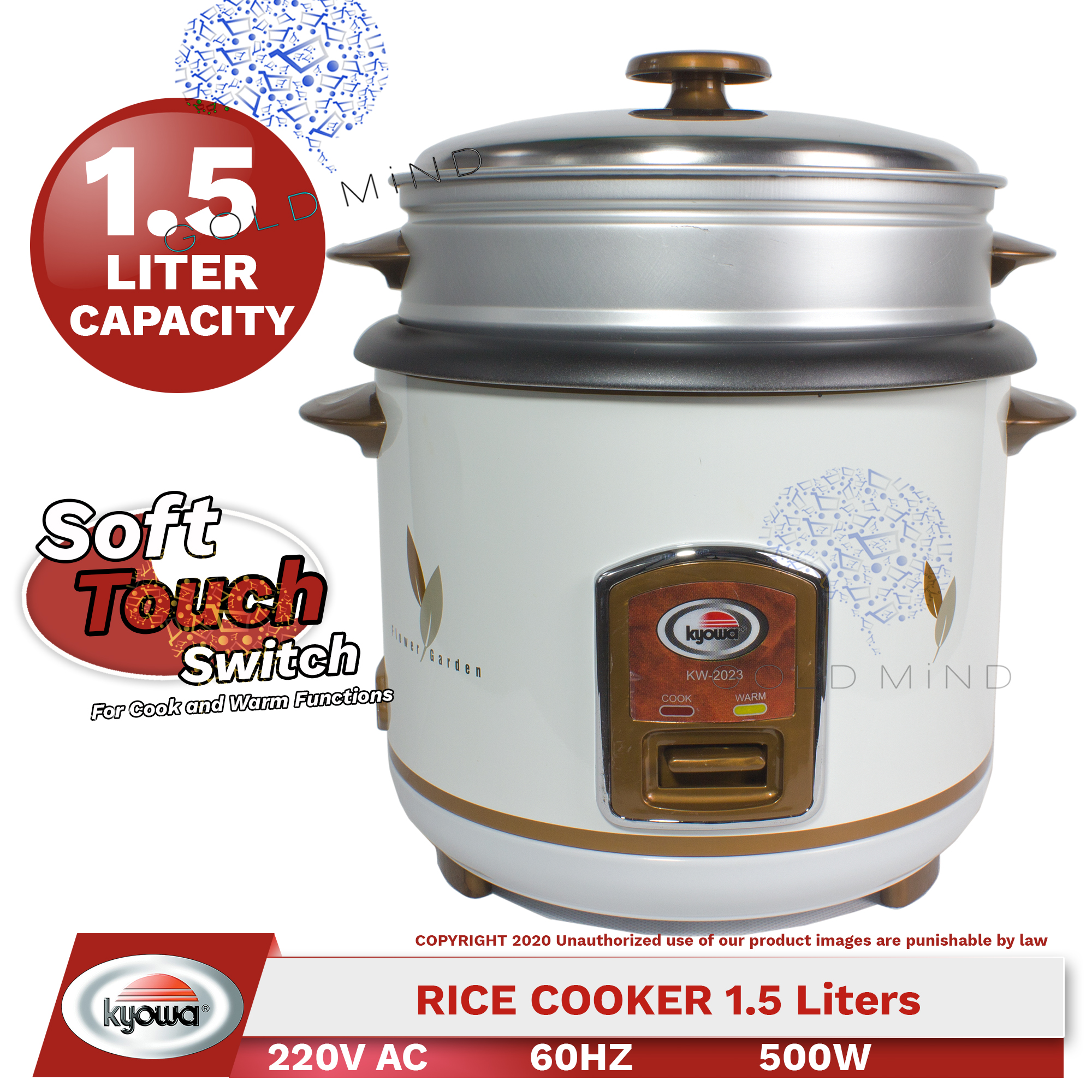 Kyowa Rice Cooker 1.5L Rice Cooker NONSTICK 500W Gold Mind Everyday