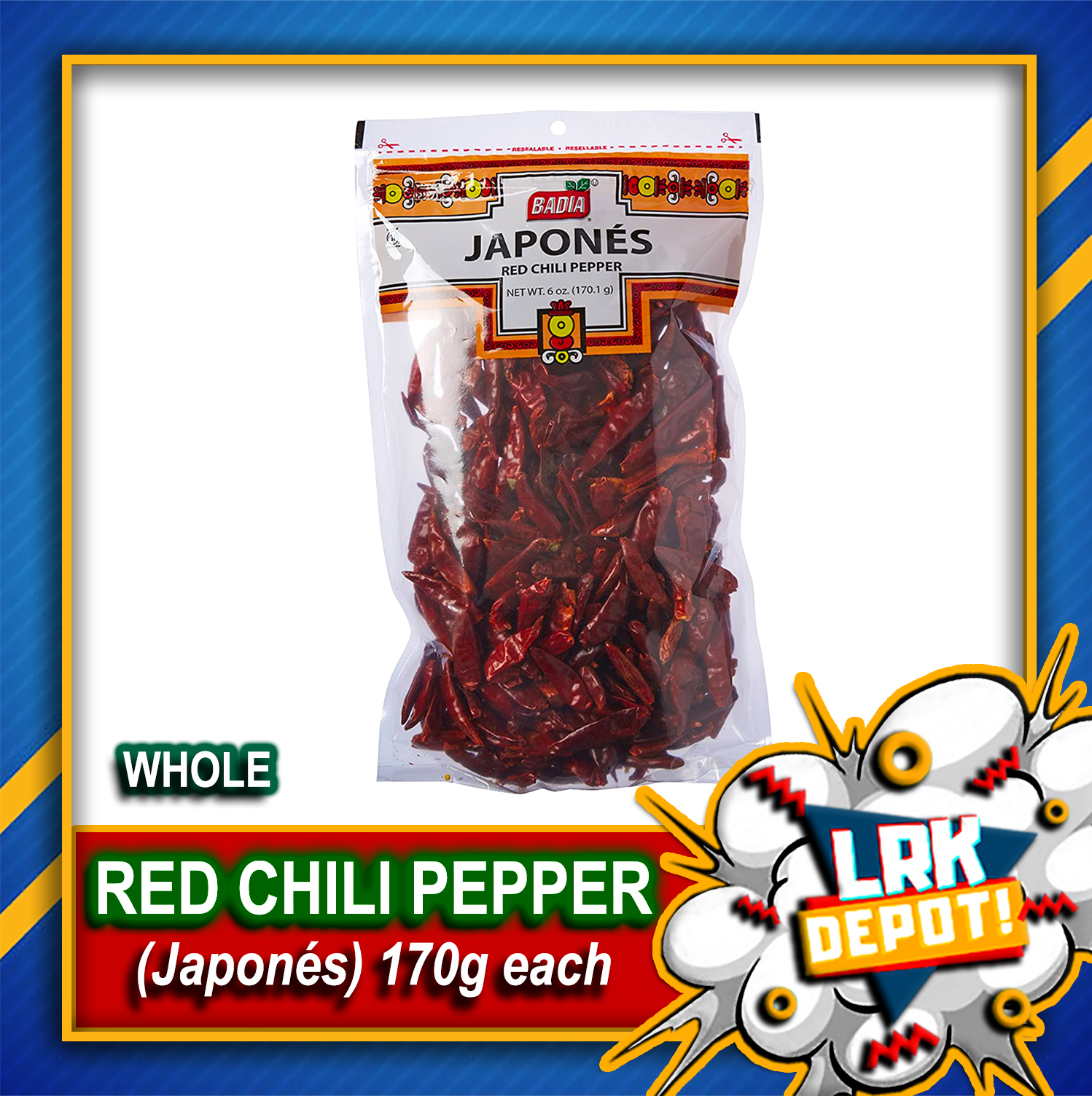 Badia Japones Dried Whole Red Chili Pepper 6oz / 170g for Seasoning and