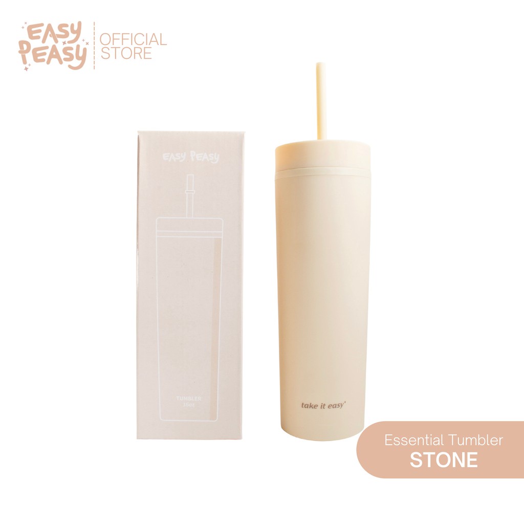 top Easy Peasy Essential Tumbler (Stone) [16oz Double Wall Straw Cup