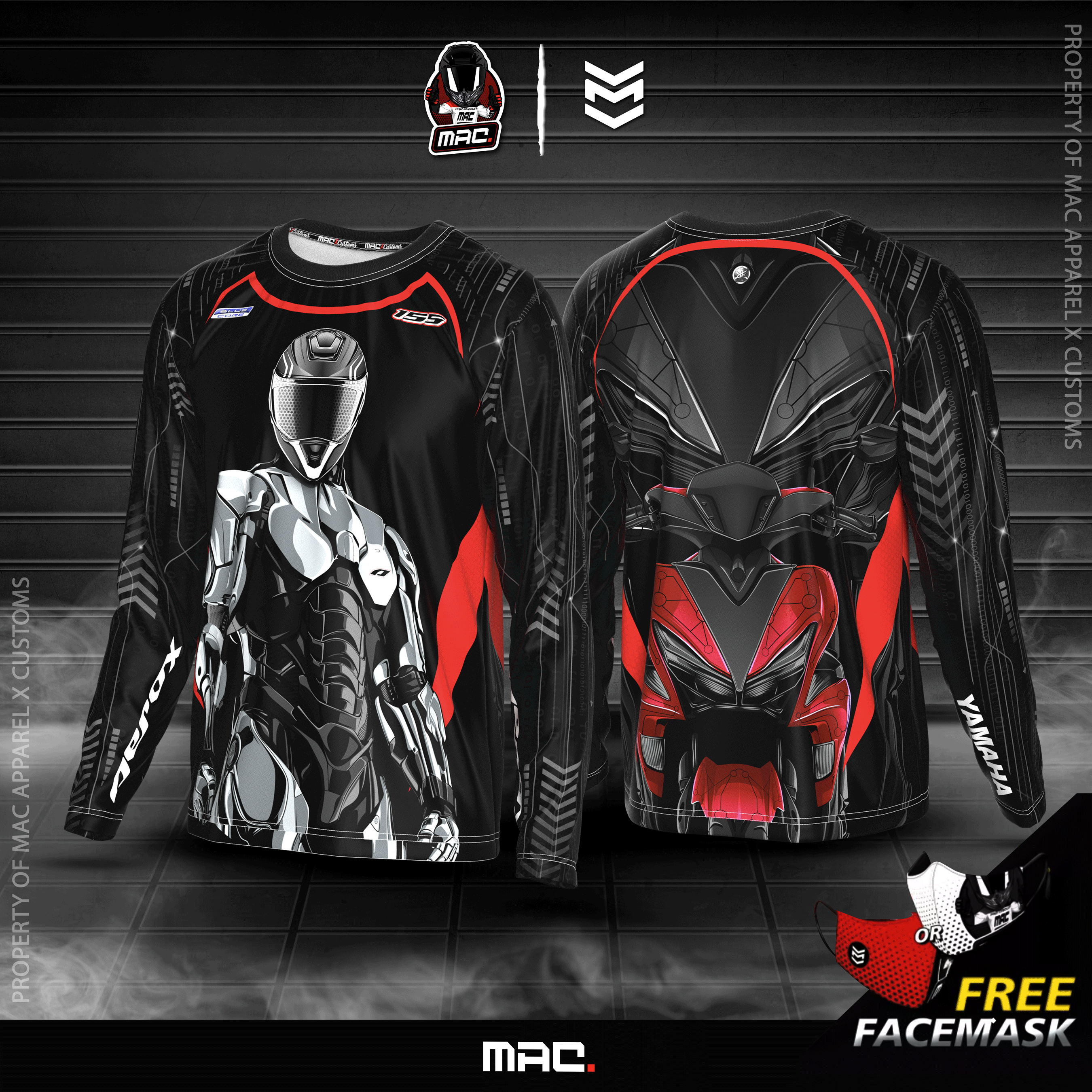 MAC CUSTOMS Riding Jersey, N002, Full Sublimation Long Sleeve, Aircool