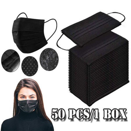 CiCi Mart 50PCS 3 ply Black Face Mask Disposable Protective Face Shields Mask Surgicals Medicals Black White Mask