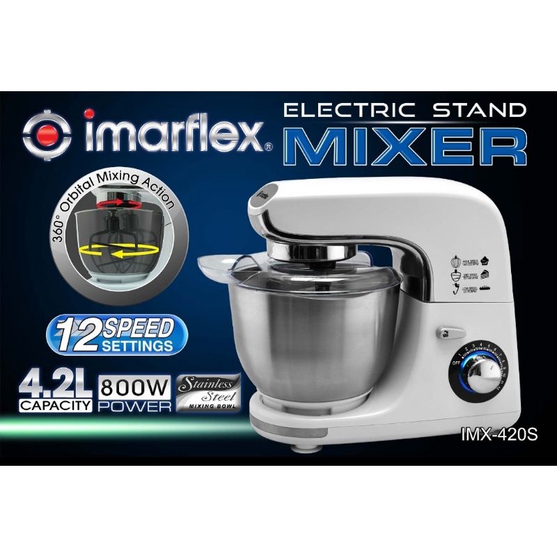 Imarflex Electric Stand Mixer with Stainless Bowl Heavy Duty IMX
