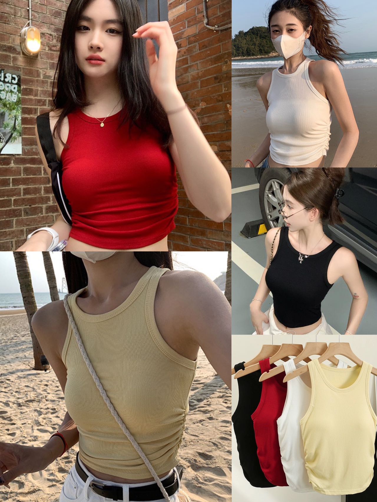Women's vest solid color top side pleated design vest outer jacket with  chest pad sleeveless camisole versatile and fashionable croptop lady  comfort womenswear tube lingerie casual basic crewneck elastic fit round  neck