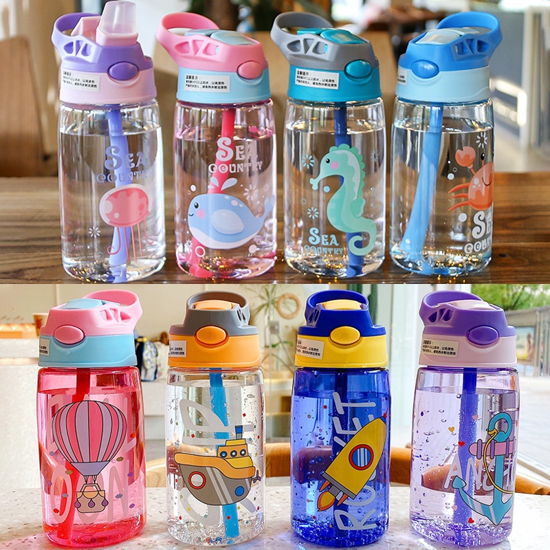 480ML Kids Sippy Cup Cartoon Water Bottles With Straws And Lids