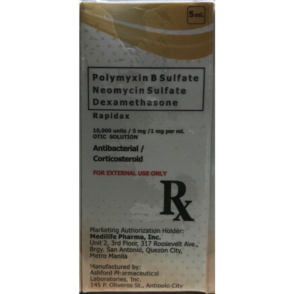 Rapidax Ear Drops 5ml Otic Solution For Pets Humans Polymyxin Neomycin