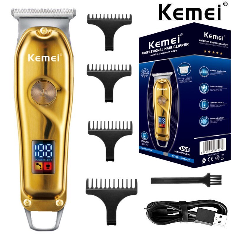 Kemei Rechargeable Hair Trimmer Zero Cut Detail Clipper Cordless Gold