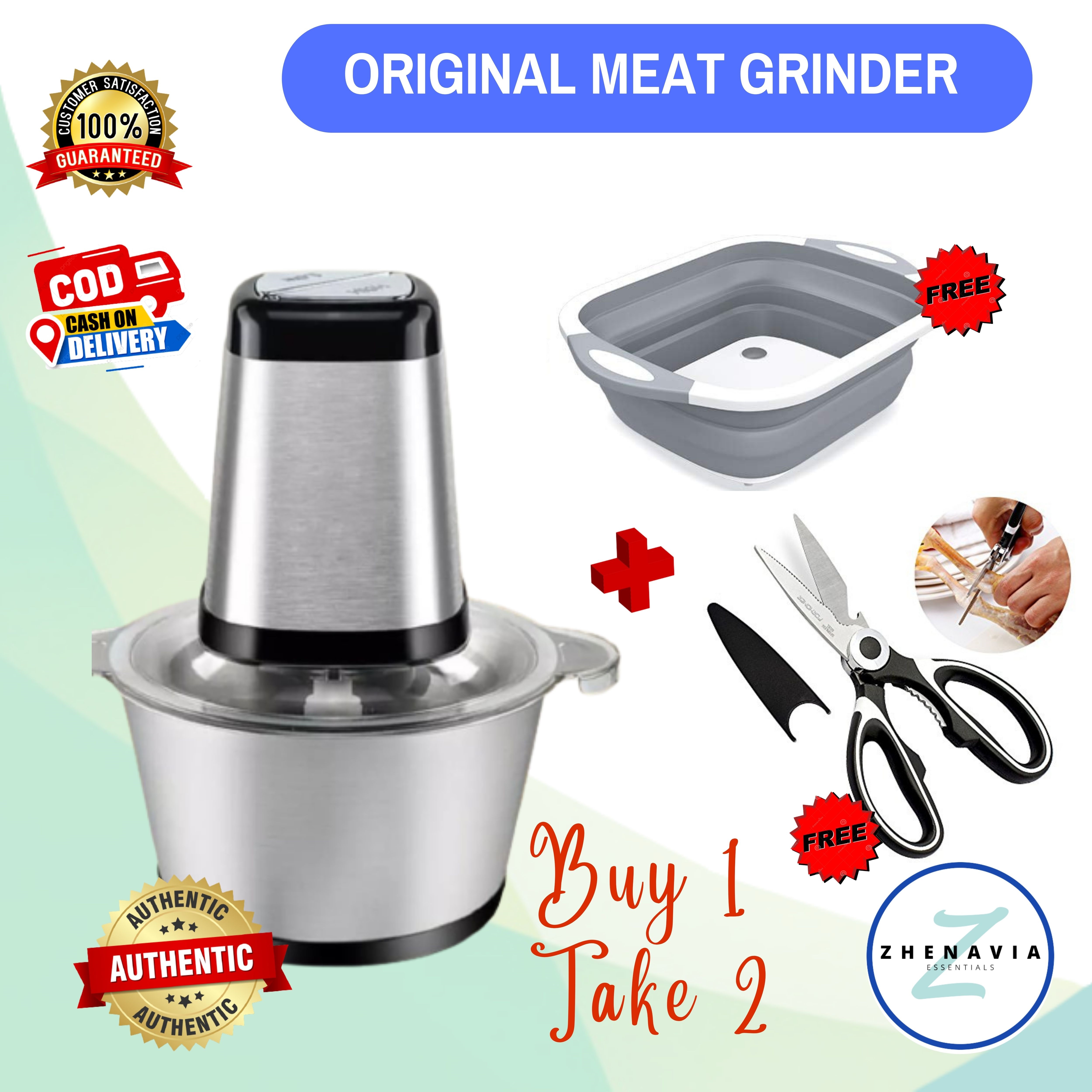 ZHENAVIA. AUTHENTIC Meat Grinder Food Mincer Stainless Mixer 2 liter