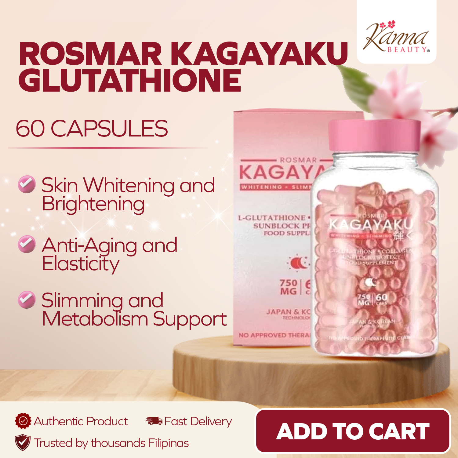 Rosmar Kagayaku Brand GLUTATHIONE MARINE COLLAGEN VITAMIN C AND ZINC WITH  HERBAL EXTRACTS FOOD SUPPLEMENT CAPSULE 60 Capsules Skin Essentials -  Lazada