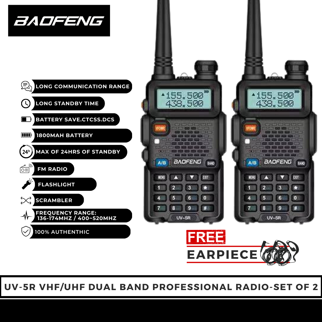 Baofeng UV-5R VHF/UFH Dual Band Walkie Talkie Portable Handheld Two Way  Radio set of Lazada PH