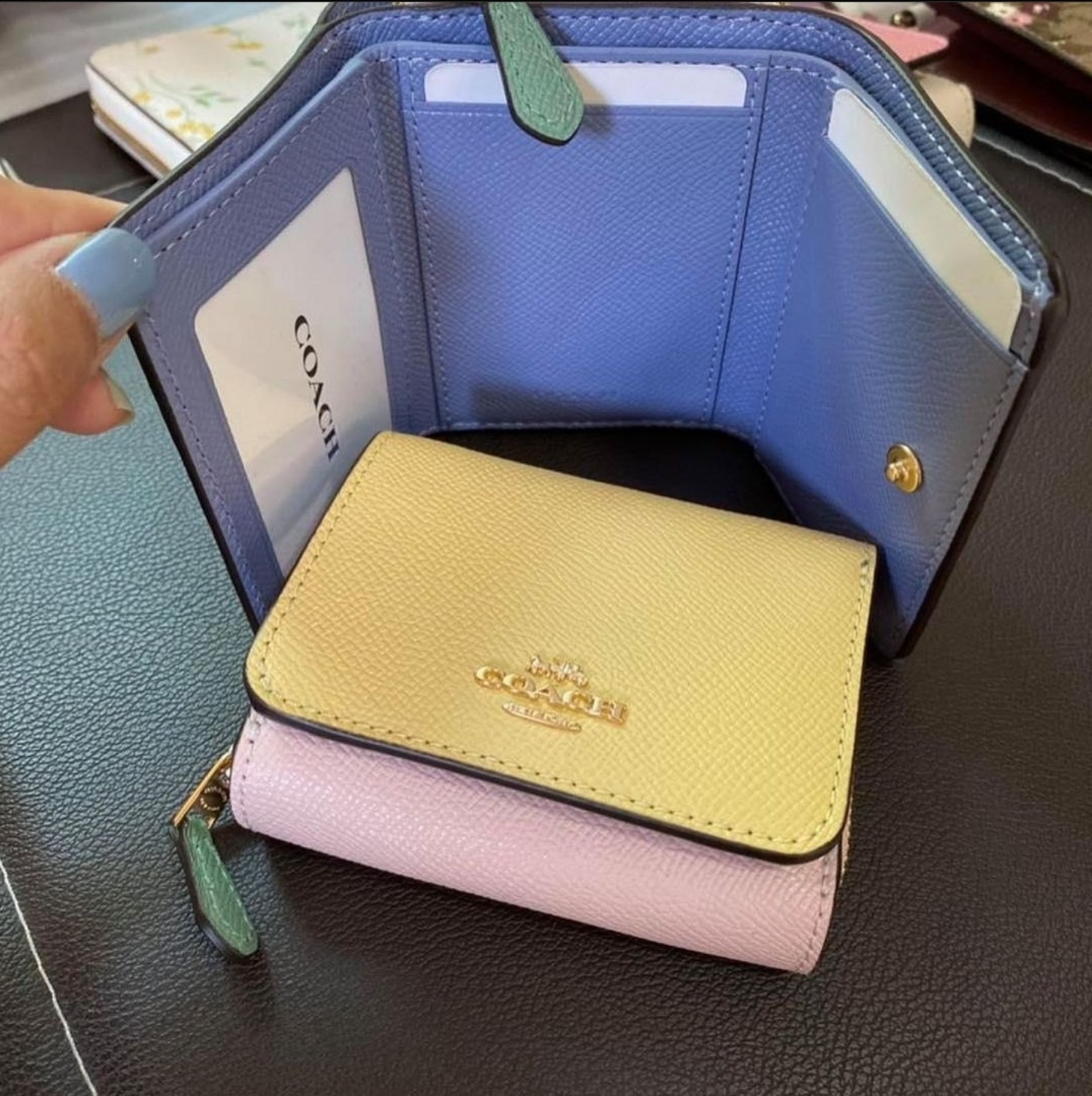 coach small trifold wallet in colorblock