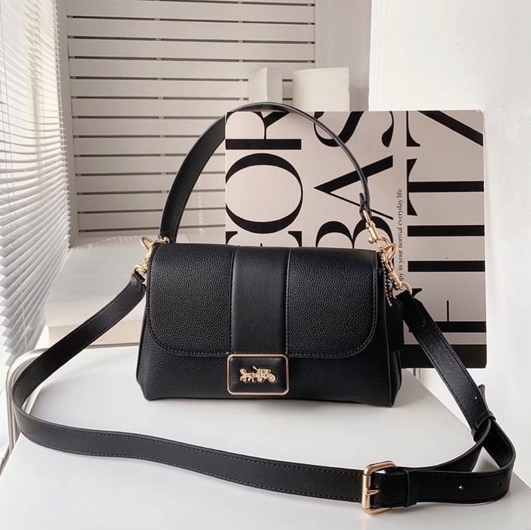Coach CC068 Grace Shoulder Bag in Black Refined Pebble and Smooth ...