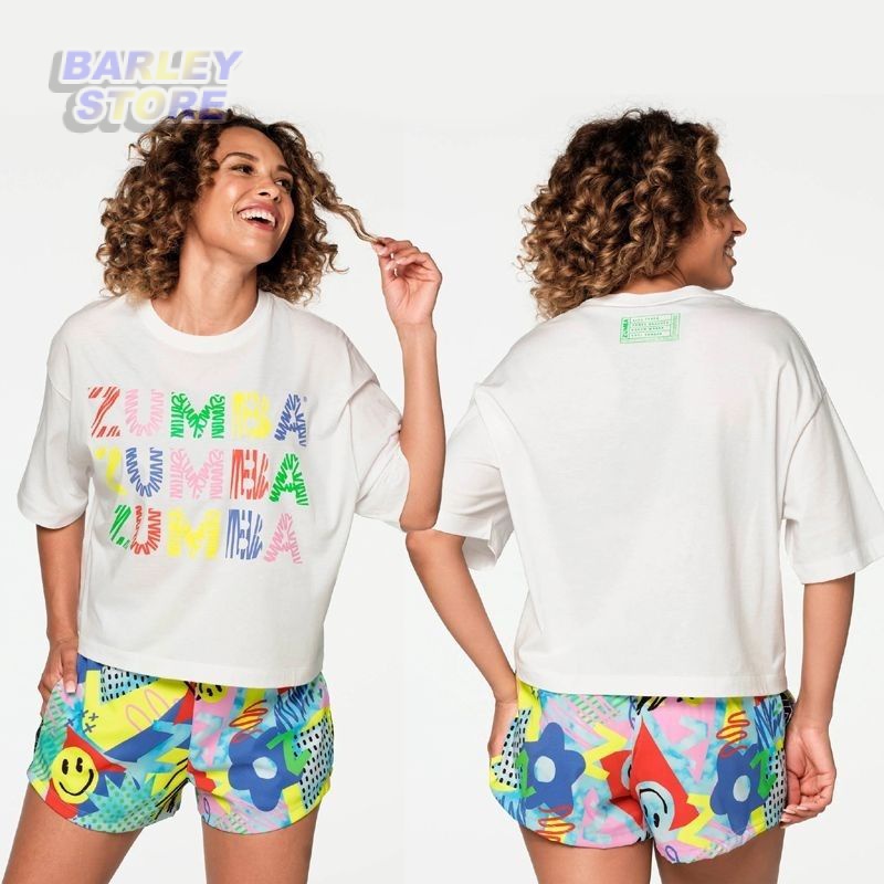 Barley】Zumba Short-Sleeved Top Cotton Fluorescent Orange Men's and Women's  Sports Clothing zumba Fluorescent Yellow Short