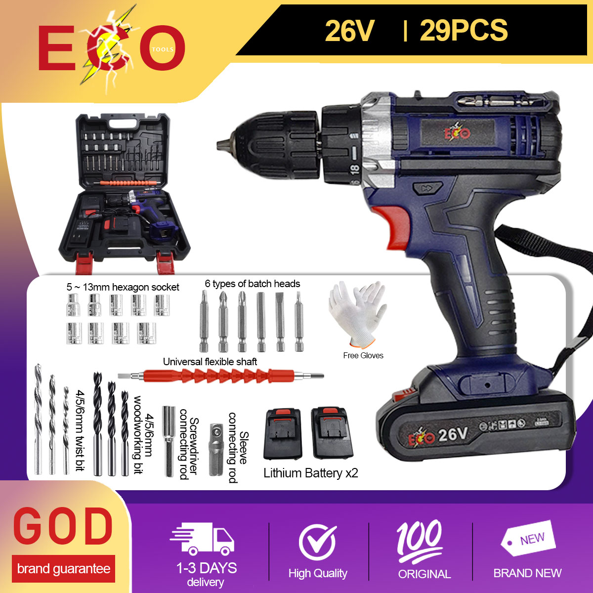 ECO Speed Electric Drill Multifunctional Rechargeable Cordless Drill