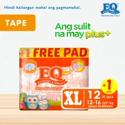 EQ Plus Budget Pack Extra Large (12-16 kg) – 13 pcs x 1 pack (13 pcs) - Tape Diaper