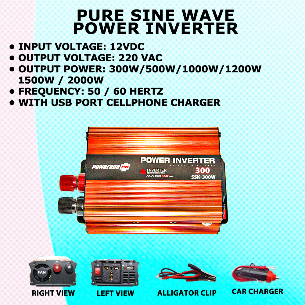 POWER INVERTER WITH USB PORT AND CELLPHONE CHARGER 220VAC 300W TO 3000W
