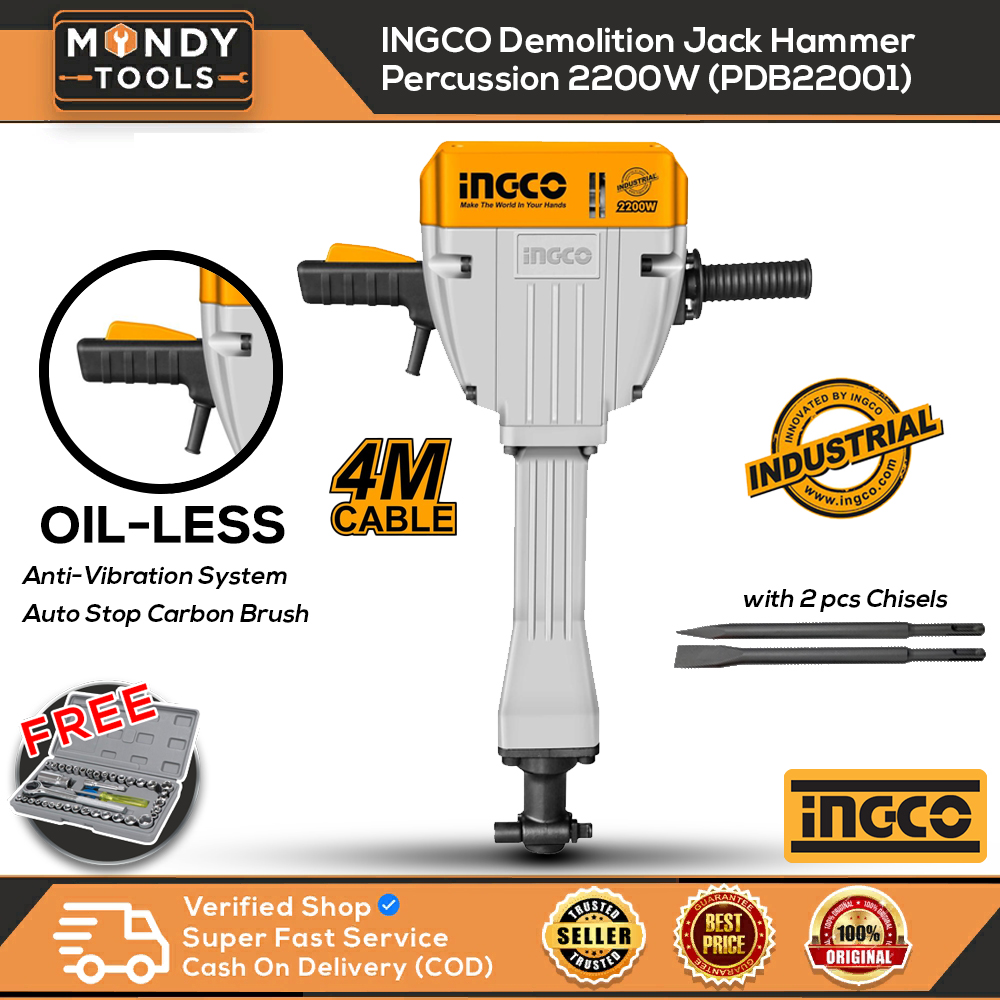 INGCO Demolition Jack Hammer Percussion 2200W (PDB22001) with Free