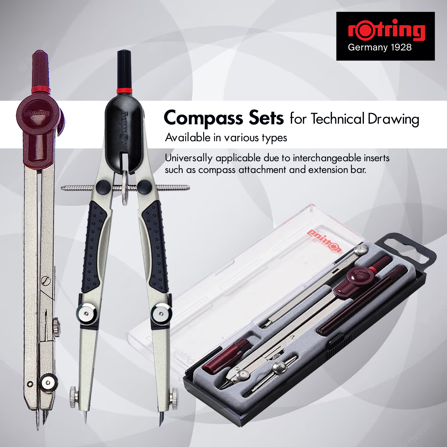 rOtring Compass Set for Technical Drawing Drafting Geometry Architecture  and Engineering College Student School