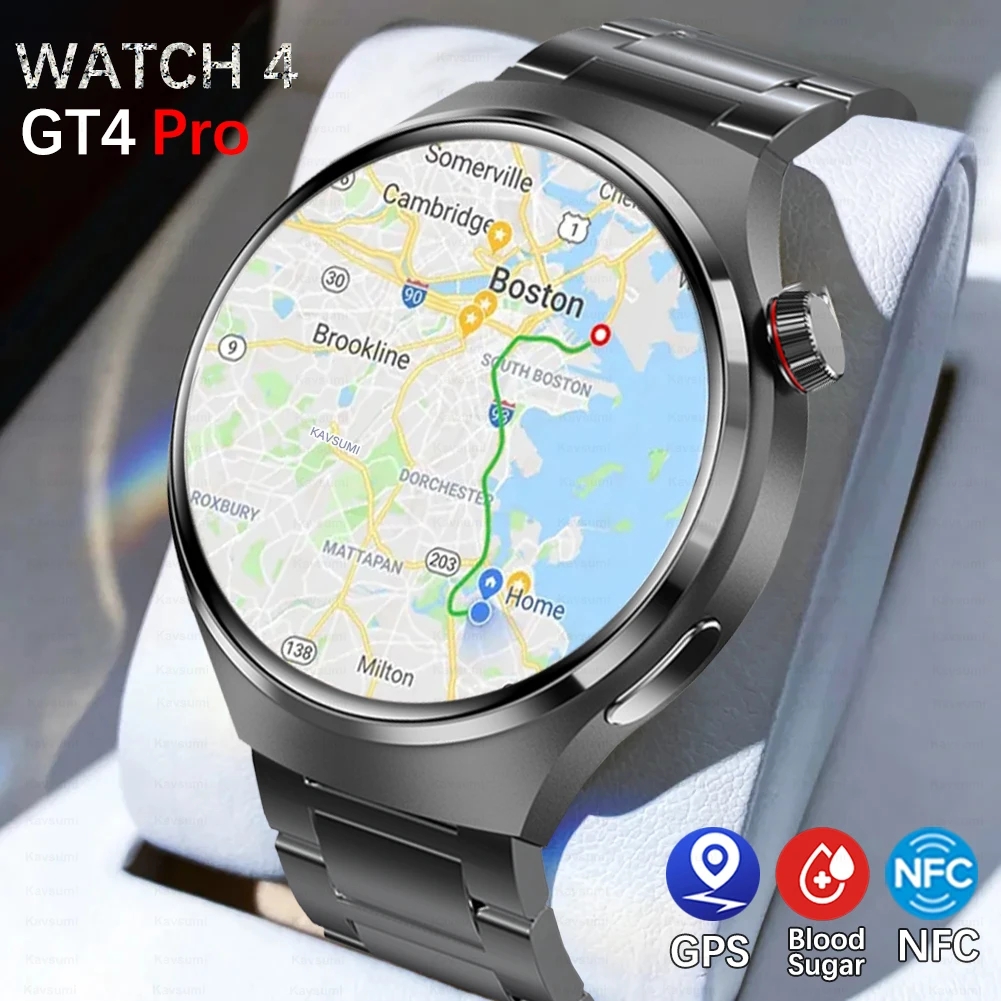 2024 NFC Blood Sugar Smart Watch Men GT4 Pro AMOLED HD Screen waterproof  Bluetooth Call Compass GPS Motion Tracking Watch