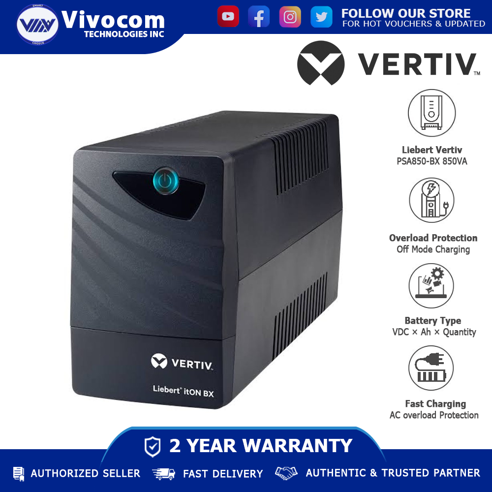 Liebert Vertiv PSA850BX 850VA/480W UPS with Fast Charging, Provides AC