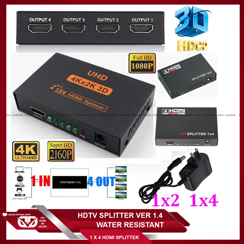 D&D 4K 2160P 1080P 3D HDCP FULL HD 4K HDMI Splitter 1X4 1x2 1 x 4 In 4 Out Hub Repeater Amplifier Switcher HDTV | Lazada PH
