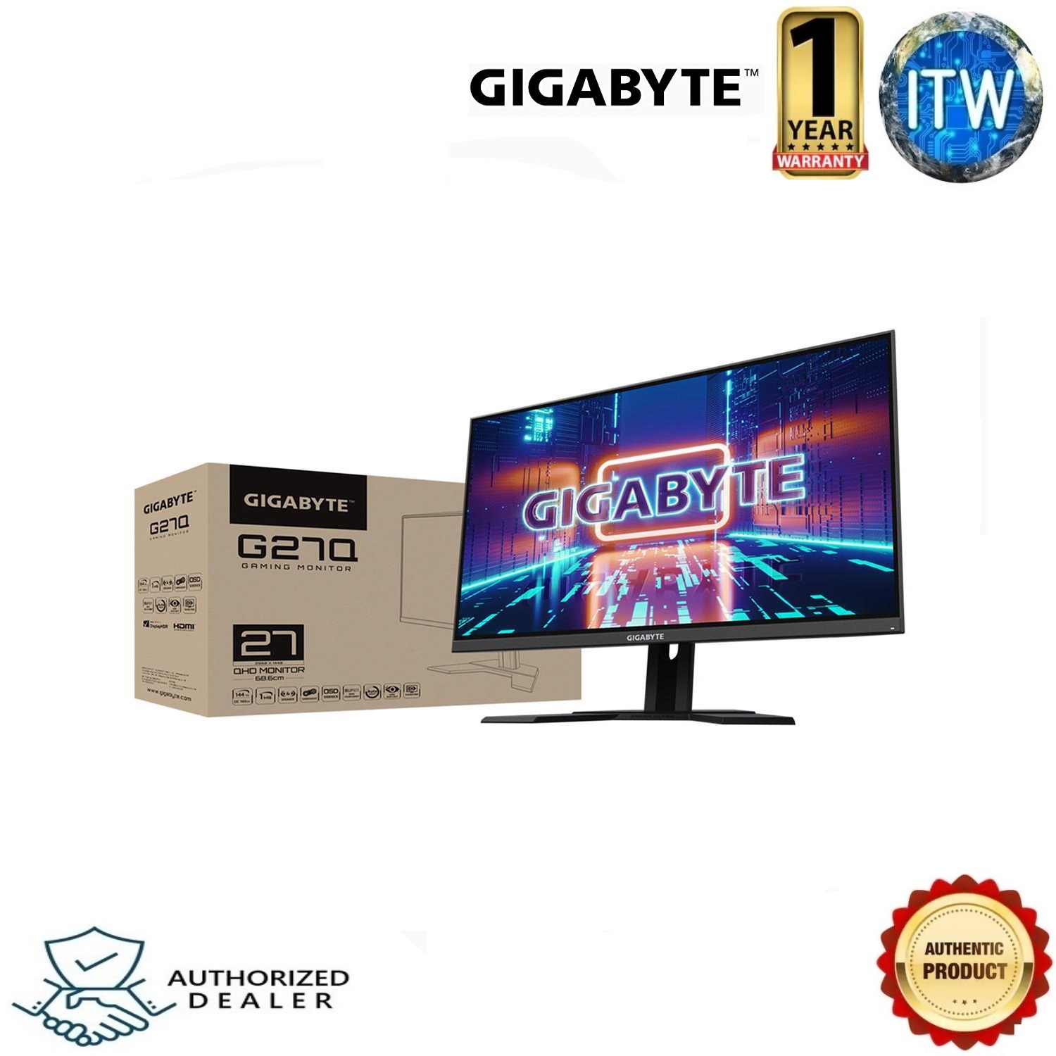 GIGABYTE M27Q 27 170Hz 1440P -KVM Gaming Monitor, 2560 x 1440 SS IPS  Display, 0.5ms (MPRT) Response Time, 92% DCI-P3, HDR Ready, FreeSync  Premium, 1x