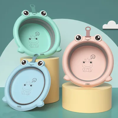 MIC. 3 in1 3 Sets of Baby Collapsible Water Basin Bathroom Supplies Wash basin`Cartoon Pattern Infant Toiletries Baby Multi-used Cute Cartoon Frog Basin Bucket for Infants