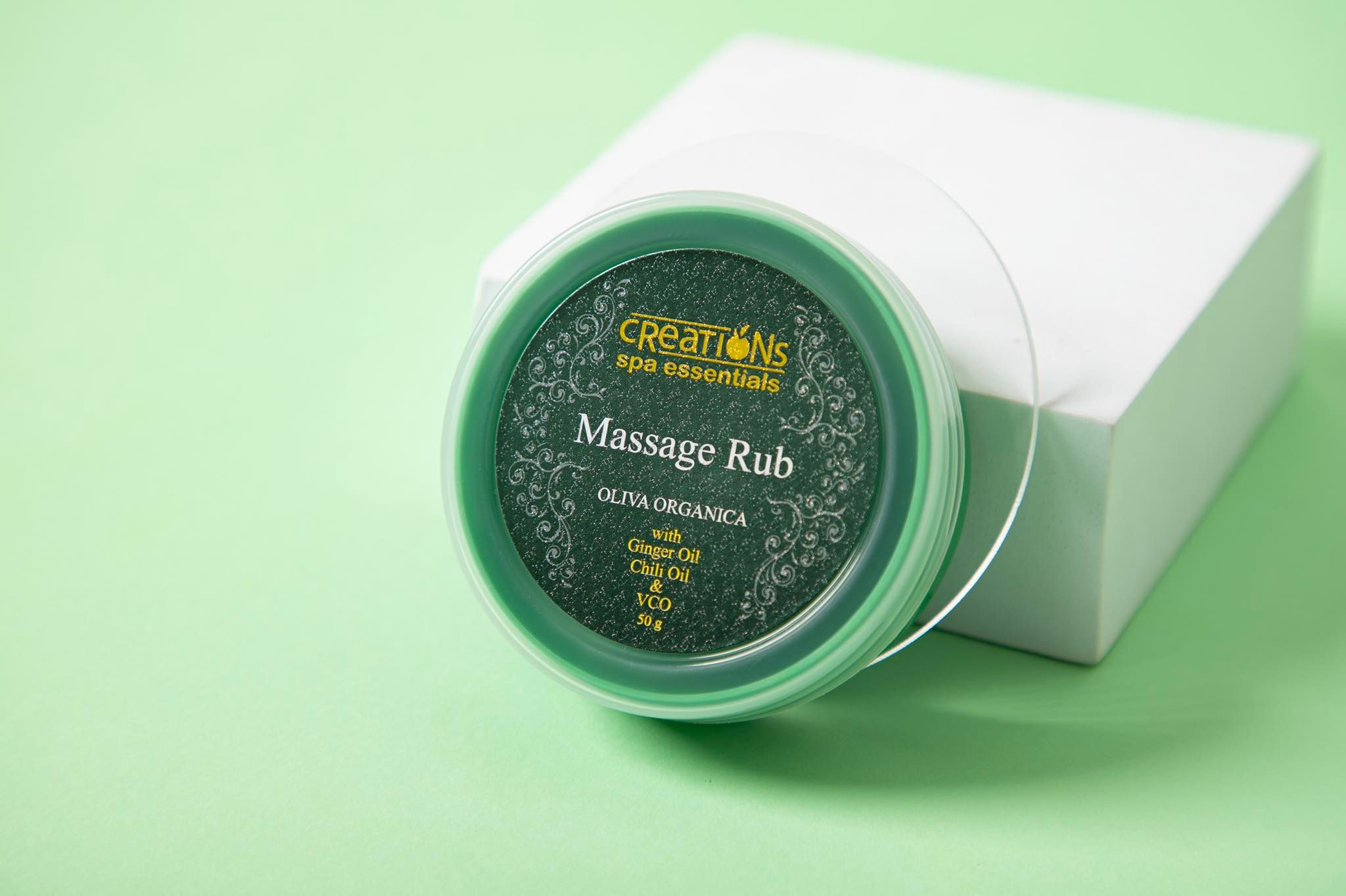 Creations Spa Essentials Massage Rub available 50g and 10g OLIVA